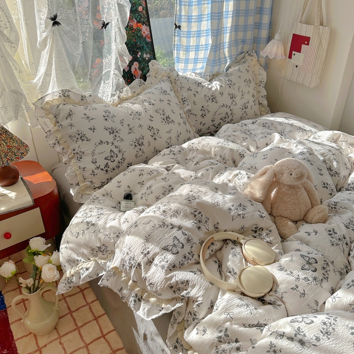 91家纺网 家纺一手货源 找家纺 阿曼达 2025新款法式双边印花花边款四件套 法式双边-秘密花园