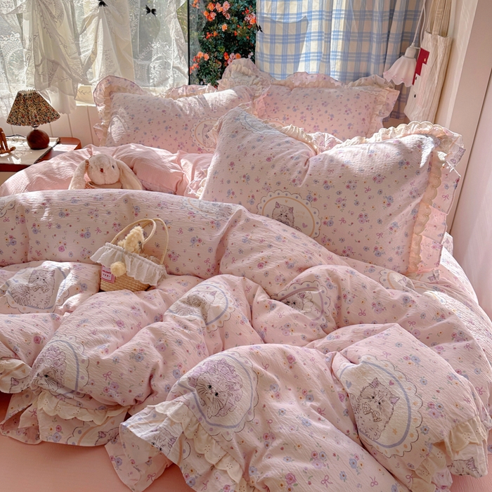 91家纺网 家纺一手货源 找家纺 阿曼达 2025新款法式双边印花花边款四件套 法式双边-甜心