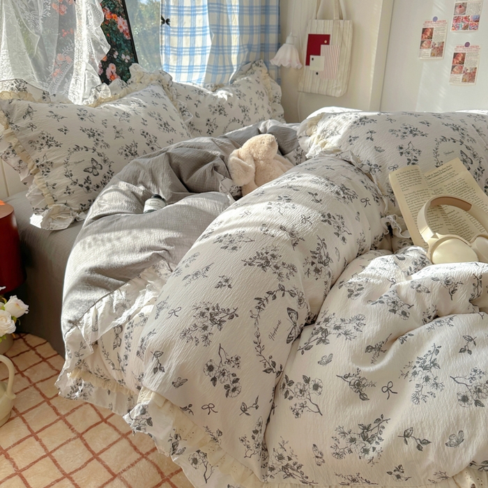 91家纺网 家纺一手货源 找家纺 阿曼达 2025新款法式双边印花花边款四件套 法式双边-秘密花园