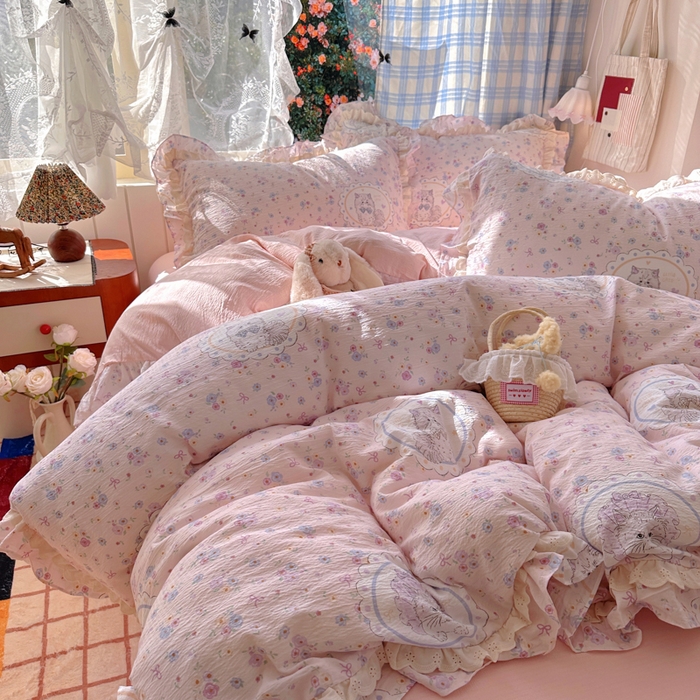 91家纺网 家纺一手货源 找家纺 阿曼达 2025新款法式双边印花花边款四件套 法式双边-甜心