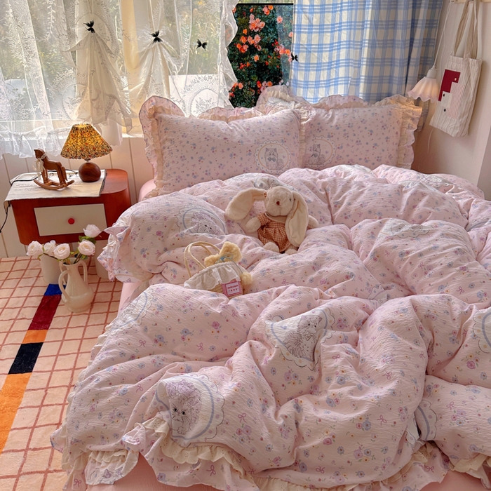 91家纺网 家纺一手货源 找家纺 阿曼达 2025新款法式双边印花花边款四件套 法式双边-甜心