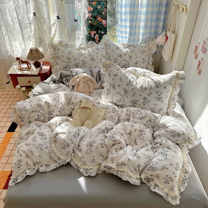 91家纺网 家纺一手货源 找家纺 阿曼达 2025新款法式双边印花花边款四件套 法式双边-秘密花园