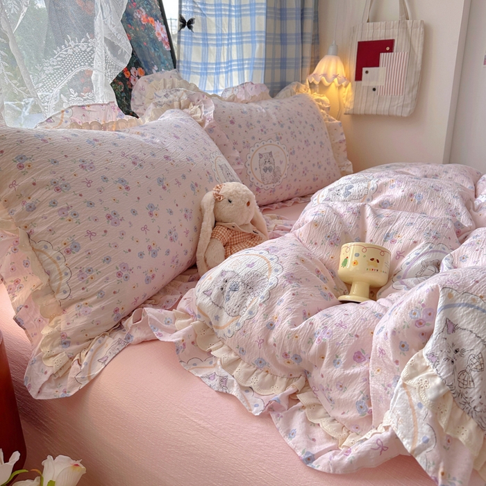 91家纺网 家纺一手货源 找家纺 阿曼达 2025新款法式双边印花花边款四件套 法式双边-甜心