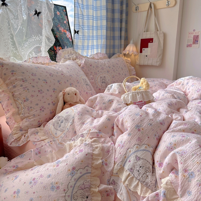 91家纺网 家纺一手货源 找家纺 阿曼达 2025新款法式双边印花花边款四件套 法式双边-甜心