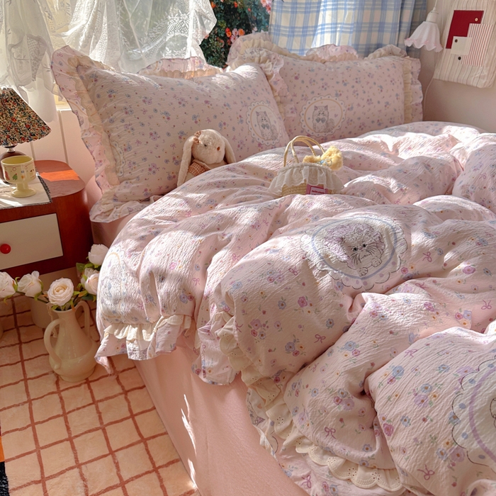 91家纺网 家纺一手货源 找家纺 阿曼达 2025新款法式双边印花花边款四件套 法式双边-甜心