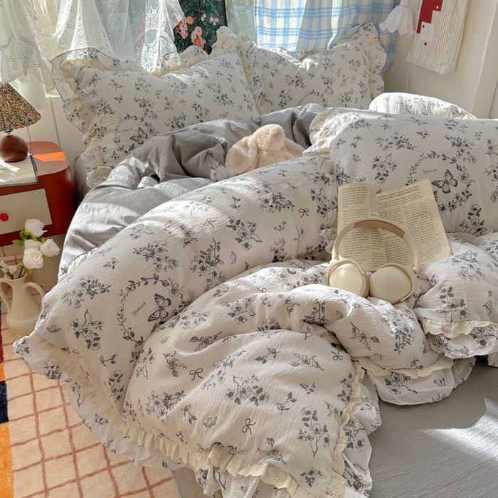 91家纺网 家纺一手货源 找家纺 阿曼达 2025新款法式双边印花花边款四件套 法式双边-秘密花园