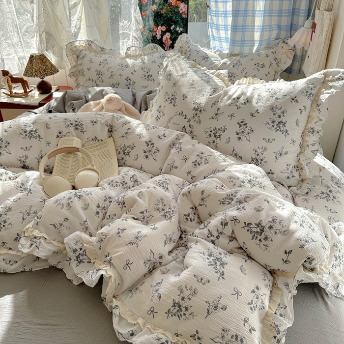 91家纺网 家纺一手货源 找家纺 阿曼达 2025新款法式双边印花花边款四件套 法式双边-秘密花园