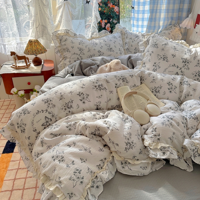 91家纺网 家纺一手货源 找家纺 阿曼达 2025新款法式双边印花花边款四件套 法式双边-秘密花园