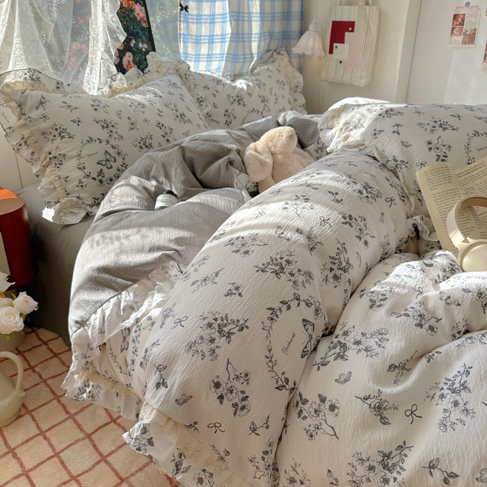 91家纺网 家纺一手货源 找家纺 阿曼达 2025新款法式双边印花花边款四件套 法式双边-秘密花园