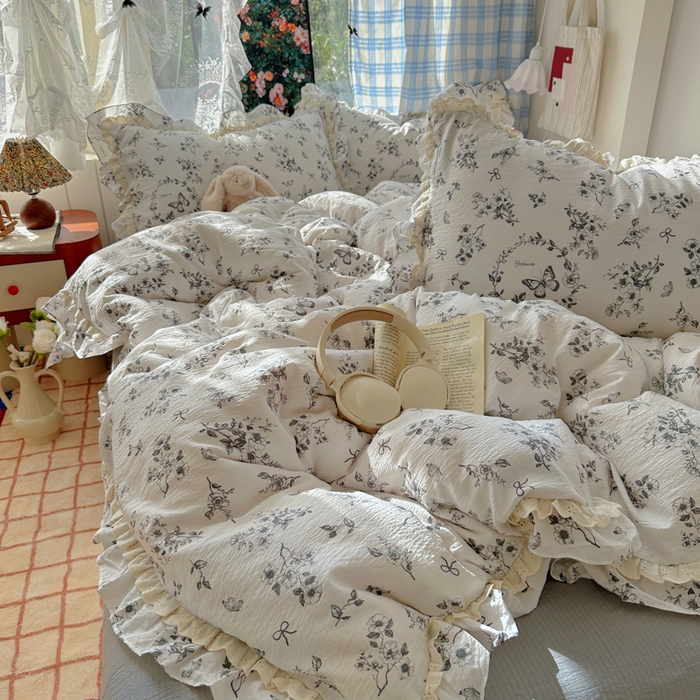 91家纺网 家纺一手货源 找家纺 阿曼达 2025新款法式双边印花花边款四件套 法式双边-秘密花园