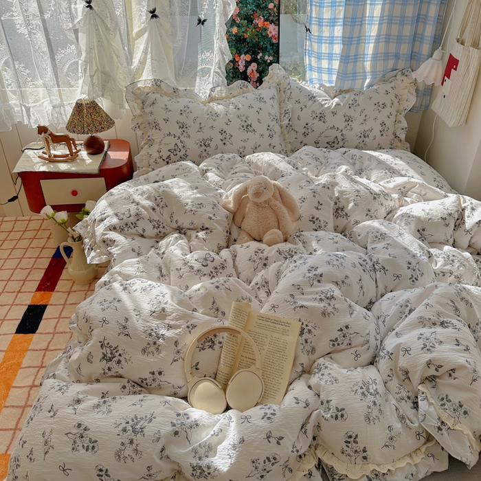 91家纺网 家纺一手货源 找家纺 阿曼达 2025新款法式双边印花花边款四件套 法式双边-秘密花园