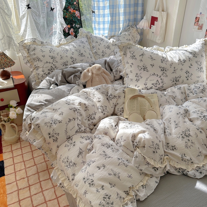 91家纺网 家纺一手货源 找家纺 阿曼达 2025新款法式双边印花花边款四件套 法式双边-秘密花园