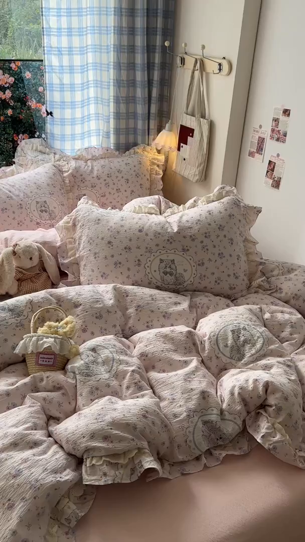 91家纺网 家纺一手货源 找家纺 阿曼达 2025新款法式双边印花花边款四件套 法式双边-甜心