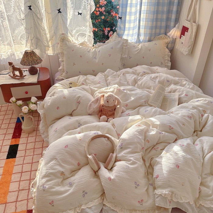 91家纺网 家纺一手货源 找家纺 阿曼达 2025新款法式双边印花花边款四件套 法式双边-草莓