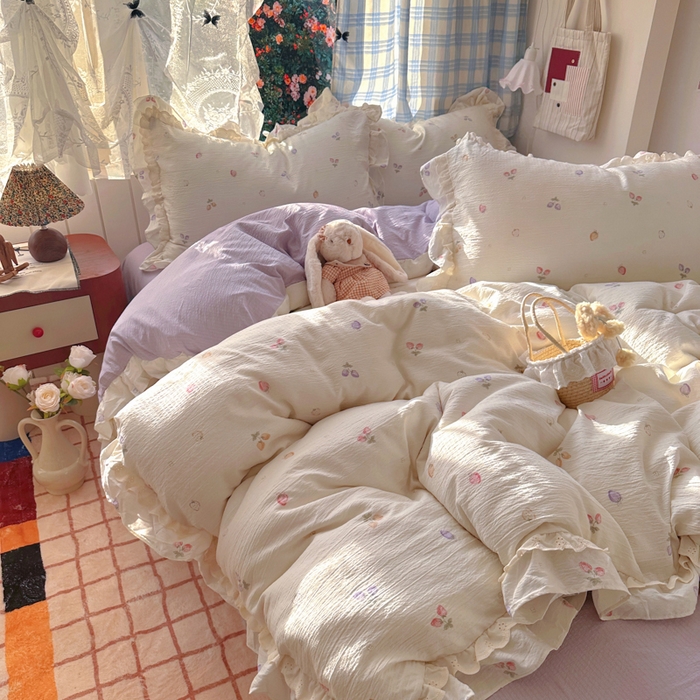 91家纺网 家纺一手货源 找家纺 阿曼达 2025新款法式双边印花花边款四件套 法式双边-草莓