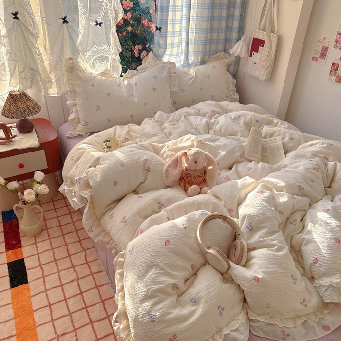 91家纺网 家纺一手货源 找家纺 阿曼达 2025新款法式双边印花花边款四件套 法式双边-草莓