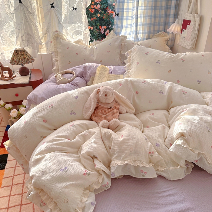 91家纺网 家纺一手货源 找家纺 阿曼达 2025新款法式双边印花花边款四件套 法式双边-草莓