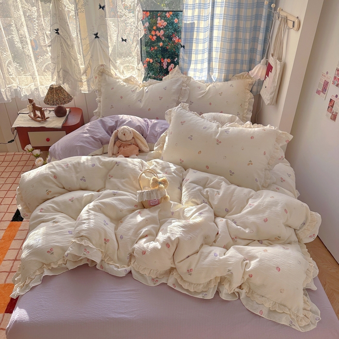 阿曼达 2025新款法式双边印花花边款四件套 法式双边-草莓