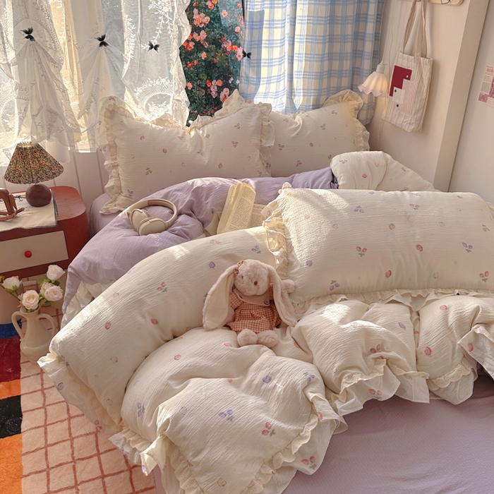 91家纺网 家纺一手货源 找家纺 阿曼达 2025新款法式双边印花花边款四件套 法式双边-草莓