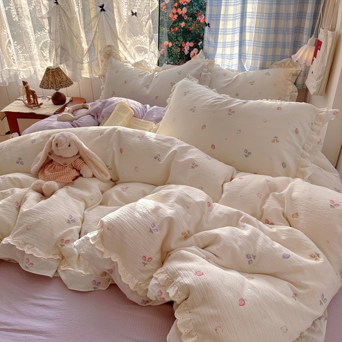 91家纺网 家纺一手货源 找家纺 阿曼达 2025新款法式双边印花花边款四件套 法式双边-草莓