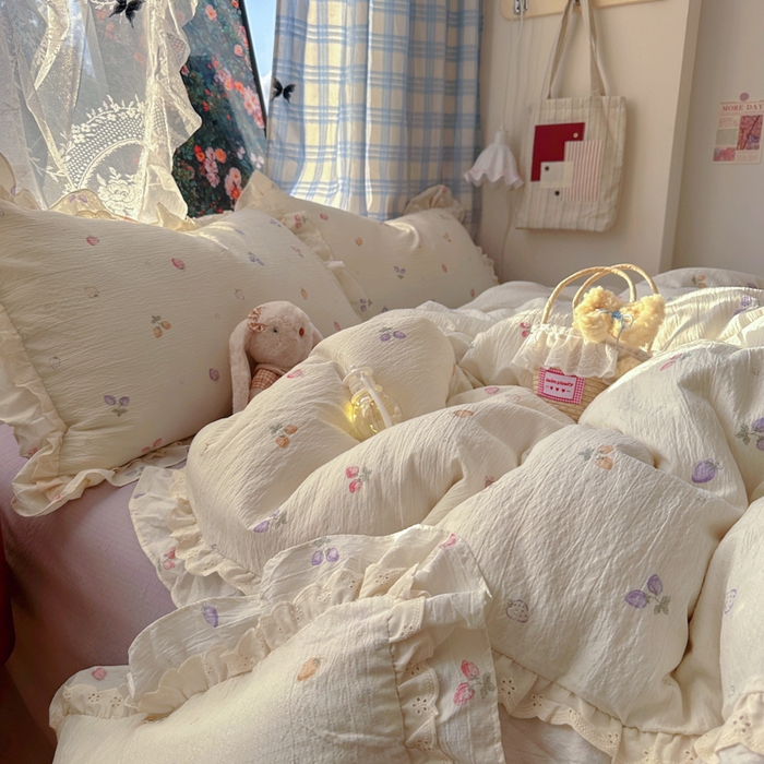 91家纺网 家纺一手货源 找家纺 阿曼达 2025新款法式双边印花花边款四件套 法式双边-草莓