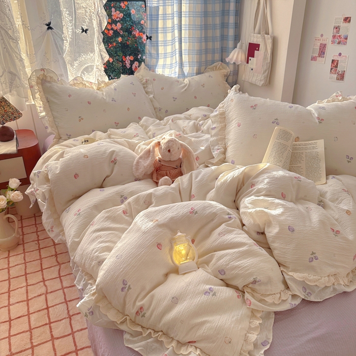 91家纺网 家纺一手货源 找家纺 阿曼达 2025新款法式双边印花花边款四件套 法式双边-草莓