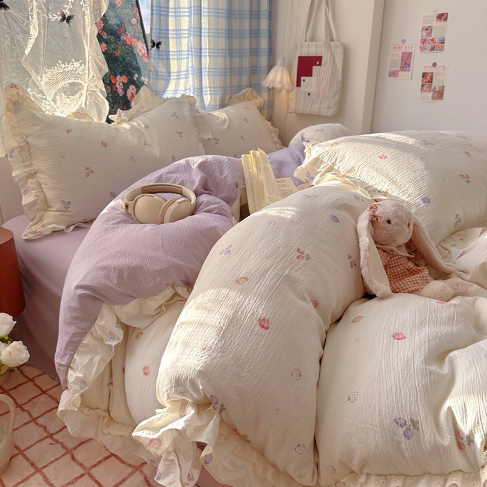 91家纺网 家纺一手货源 找家纺 阿曼达 2025新款法式双边印花花边款四件套 法式双边-草莓