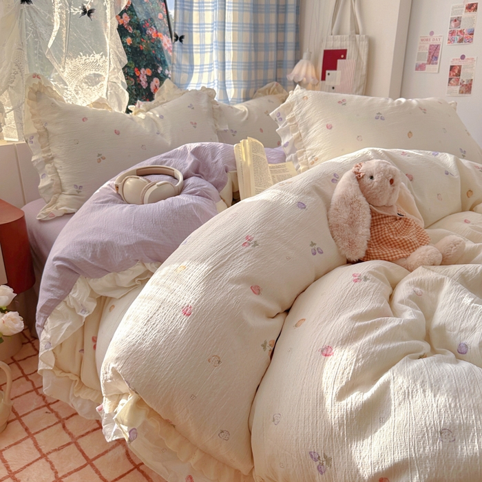 91家纺网 家纺一手货源 找家纺 阿曼达 2025新款法式双边印花花边款四件套 法式双边-草莓