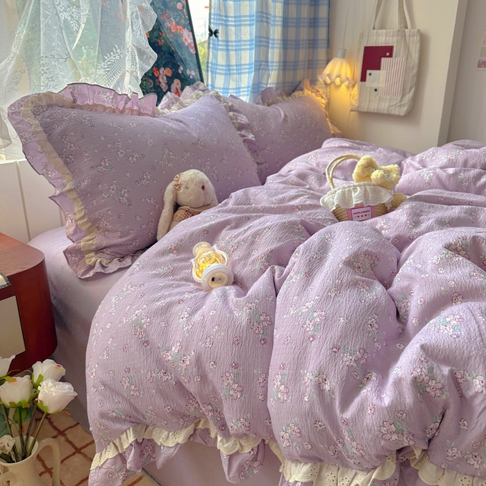 91家纺网 家纺一手货源 找家纺 阿曼达 2025新款法式双边印花花边款四件套 法式双边-田野