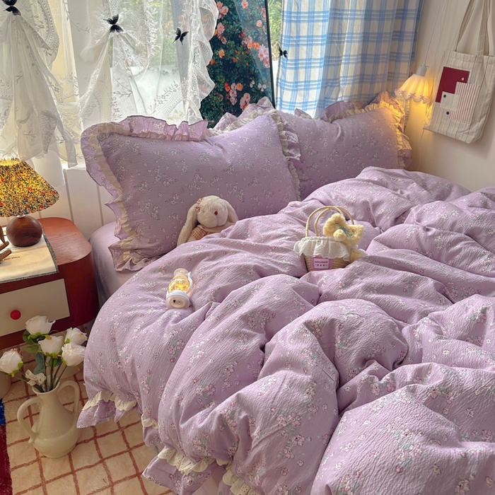 91家纺网 家纺一手货源 找家纺 阿曼达 2025新款法式双边印花花边款四件套 法式双边-田野