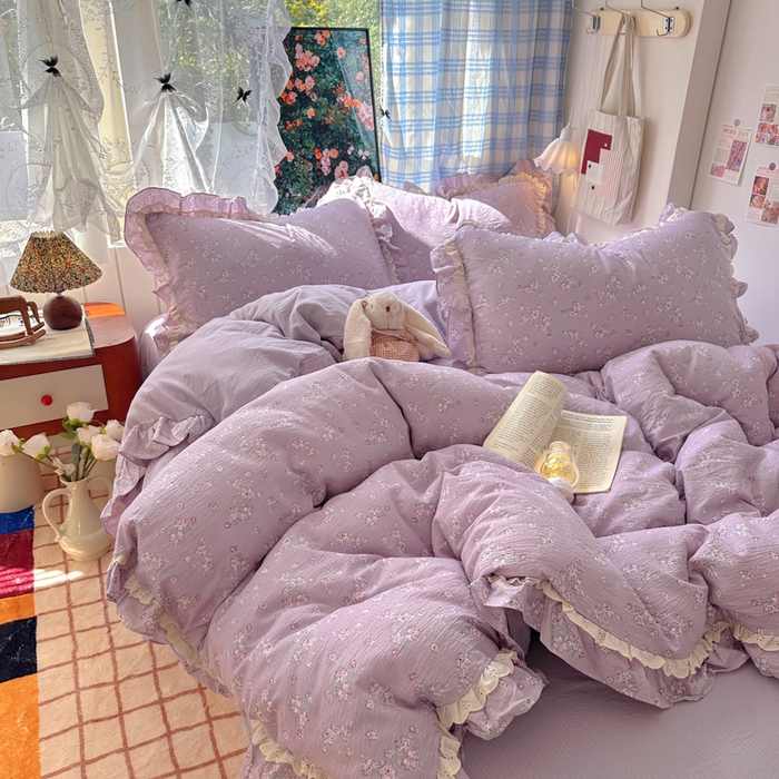 91家纺网 家纺一手货源 找家纺 阿曼达 2025新款法式双边印花花边款四件套 法式双边-田野