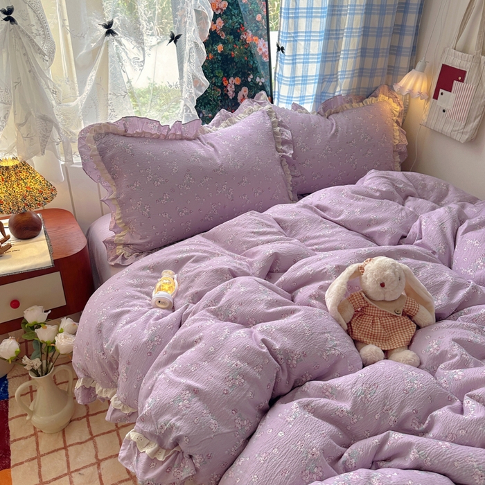 91家纺网 家纺一手货源 找家纺 阿曼达 2025新款法式双边印花花边款四件套 法式双边-田野