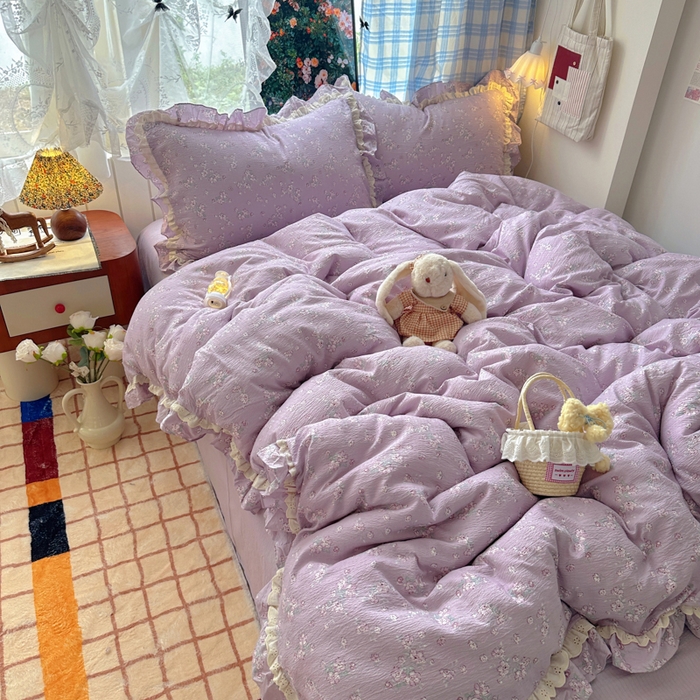 91家纺网 家纺一手货源 找家纺 阿曼达 2025新款法式双边印花花边款四件套 法式双边-田野