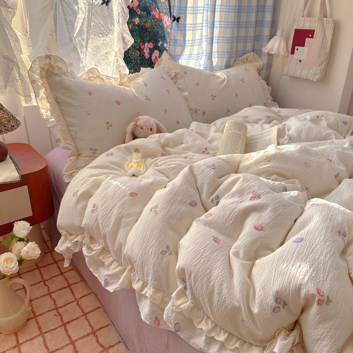 91家纺网 家纺一手货源 找家纺 阿曼达 2025新款法式双边印花花边款四件套 法式双边-草莓