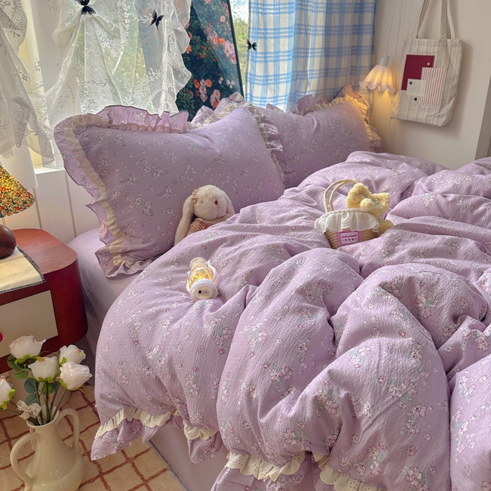 91家纺网 家纺一手货源 找家纺 阿曼达 2025新款法式双边印花花边款四件套 法式双边-田野