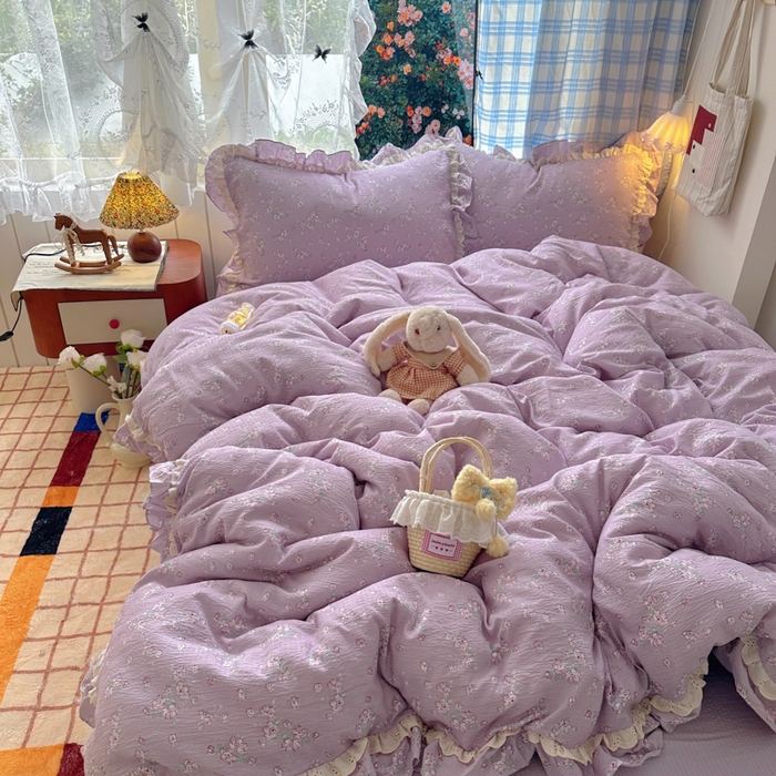 91家纺网 家纺一手货源 找家纺 阿曼达 2025新款法式双边印花花边款四件套 法式双边-田野