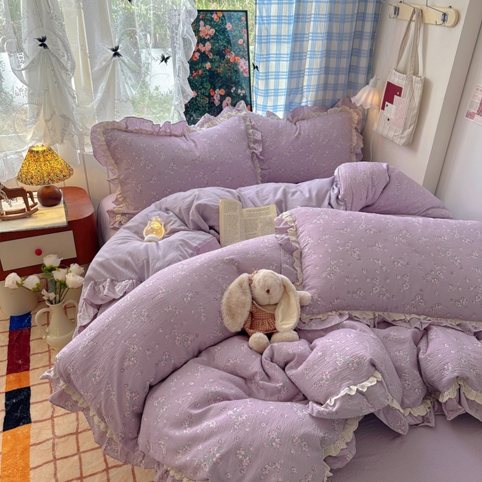 91家纺网 家纺一手货源 找家纺 阿曼达 2025新款法式双边印花花边款四件套 法式双边-田野