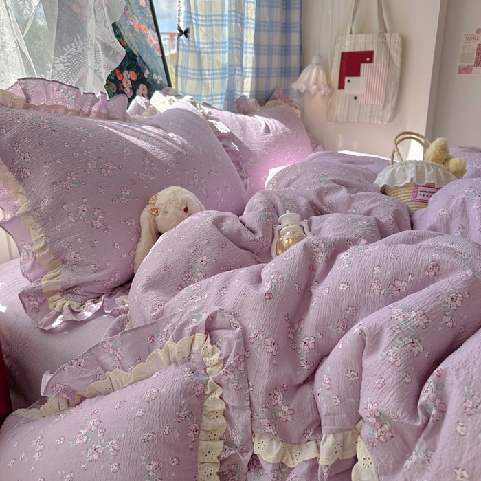 91家纺网 家纺一手货源 找家纺 阿曼达 2025新款法式双边印花花边款四件套 法式双边-田野