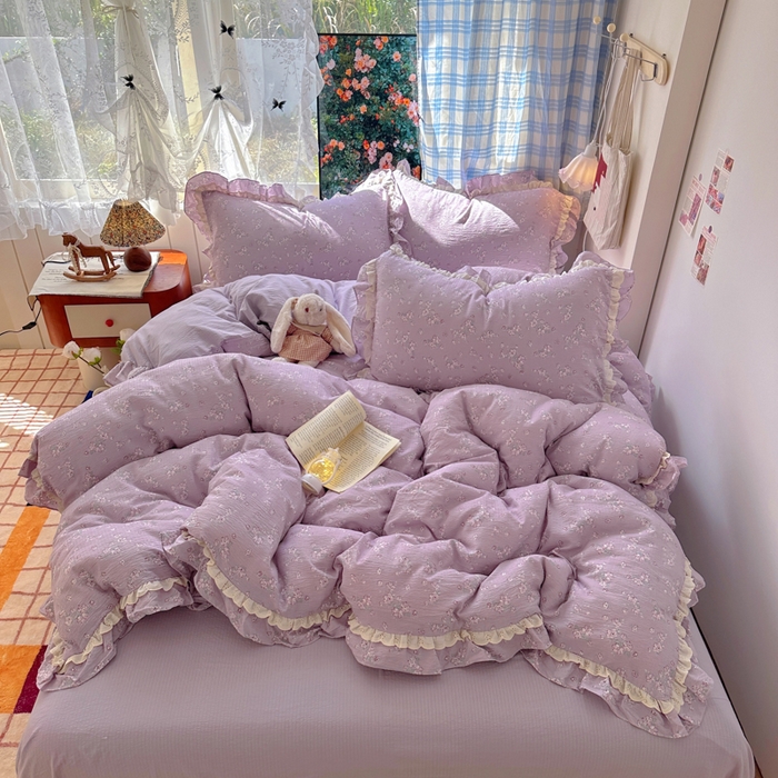 阿曼达 2025新款法式双边印花花边款四件套 法式双边-田野