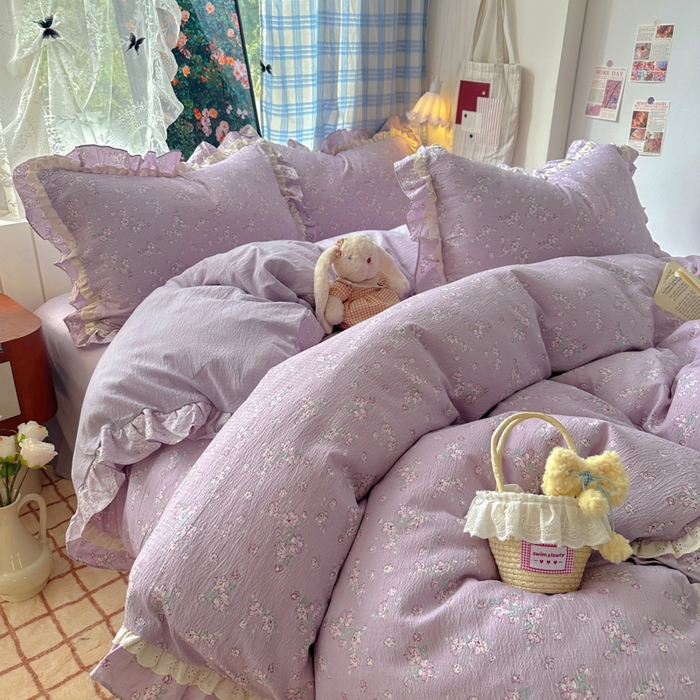 91家纺网 家纺一手货源 找家纺 阿曼达 2025新款法式双边印花花边款四件套 法式双边-田野