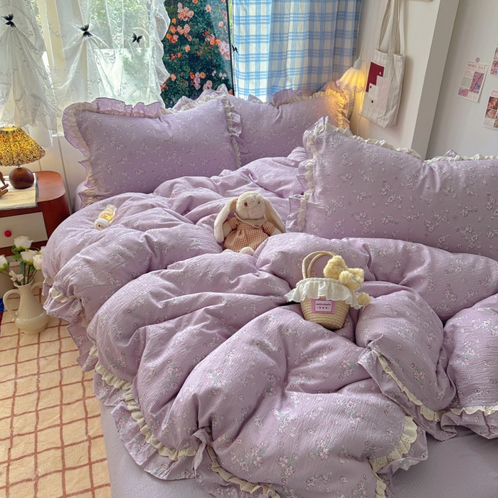 91家纺网 家纺一手货源 找家纺 阿曼达 2025新款法式双边印花花边款四件套 法式双边-田野