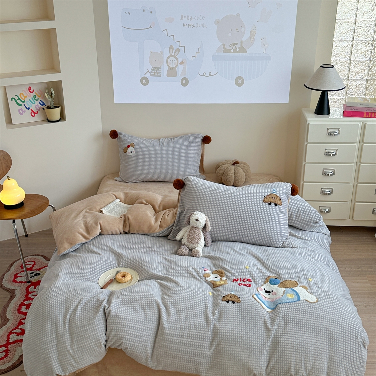 91家纺网 家纺一手货源 找家纺 （总）柚子YOUTH 2025新款华夫格提花绒刺绣四件套