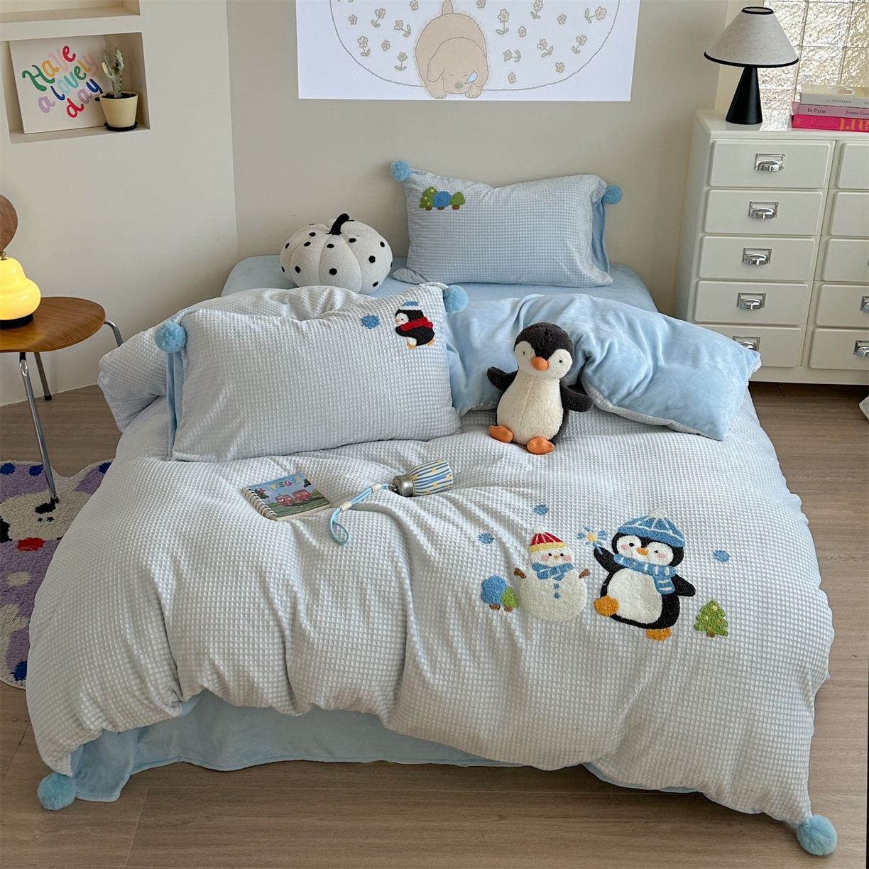 91家纺网 家纺一手货源 找家纺 （总）柚子YOUTH 2025新款华夫格提花绒刺绣四件套