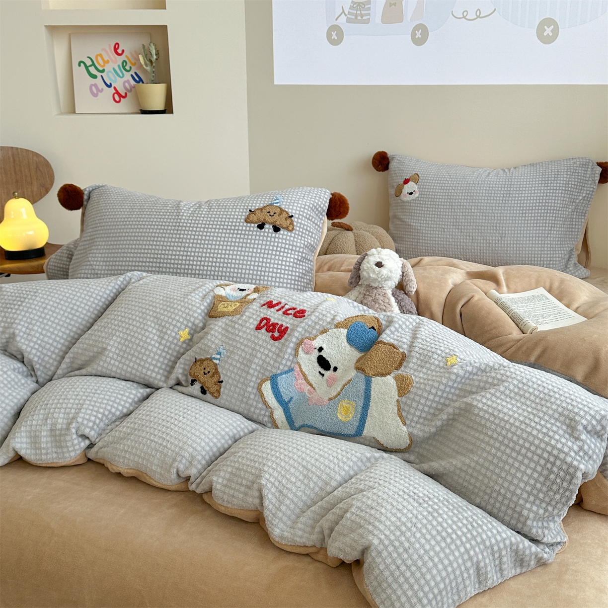 91家纺网 家纺一手货源 找家纺 （总）柚子YOUTH 2025新款华夫格提花绒刺绣四件套