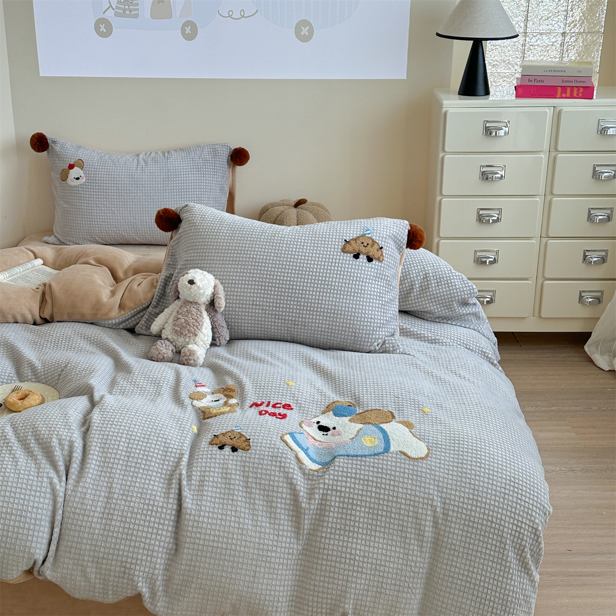 91家纺网 家纺一手货源 找家纺 （总）柚子YOUTH 2025新款华夫格提花绒刺绣四件套