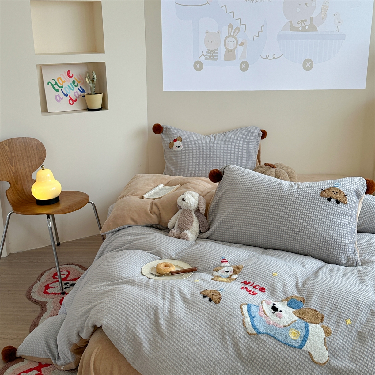 91家纺网 家纺一手货源 找家纺 （总）柚子YOUTH 2025新款华夫格提花绒刺绣四件套