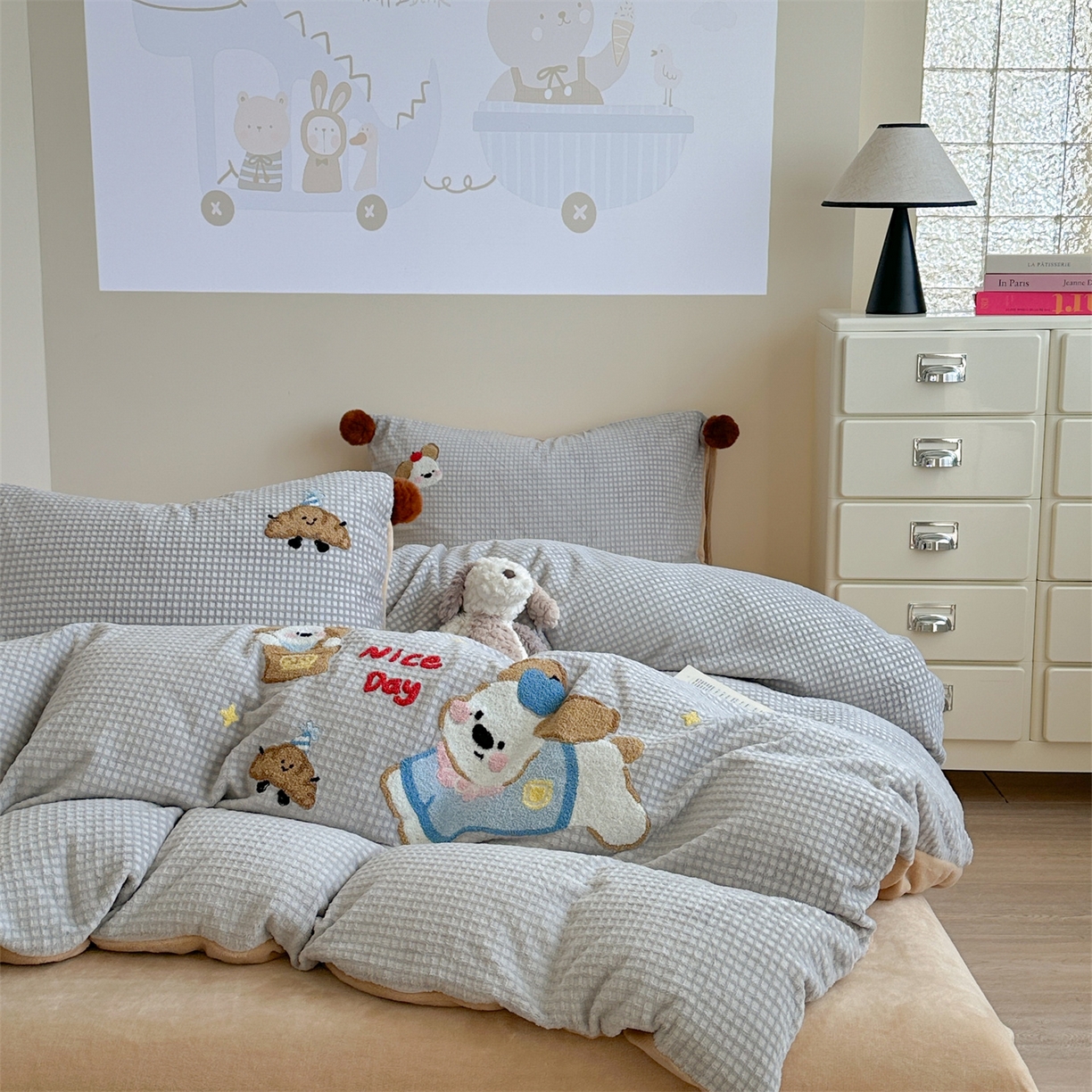 91家纺网 家纺一手货源 找家纺 （总）柚子YOUTH 2025新款华夫格提花绒刺绣四件套