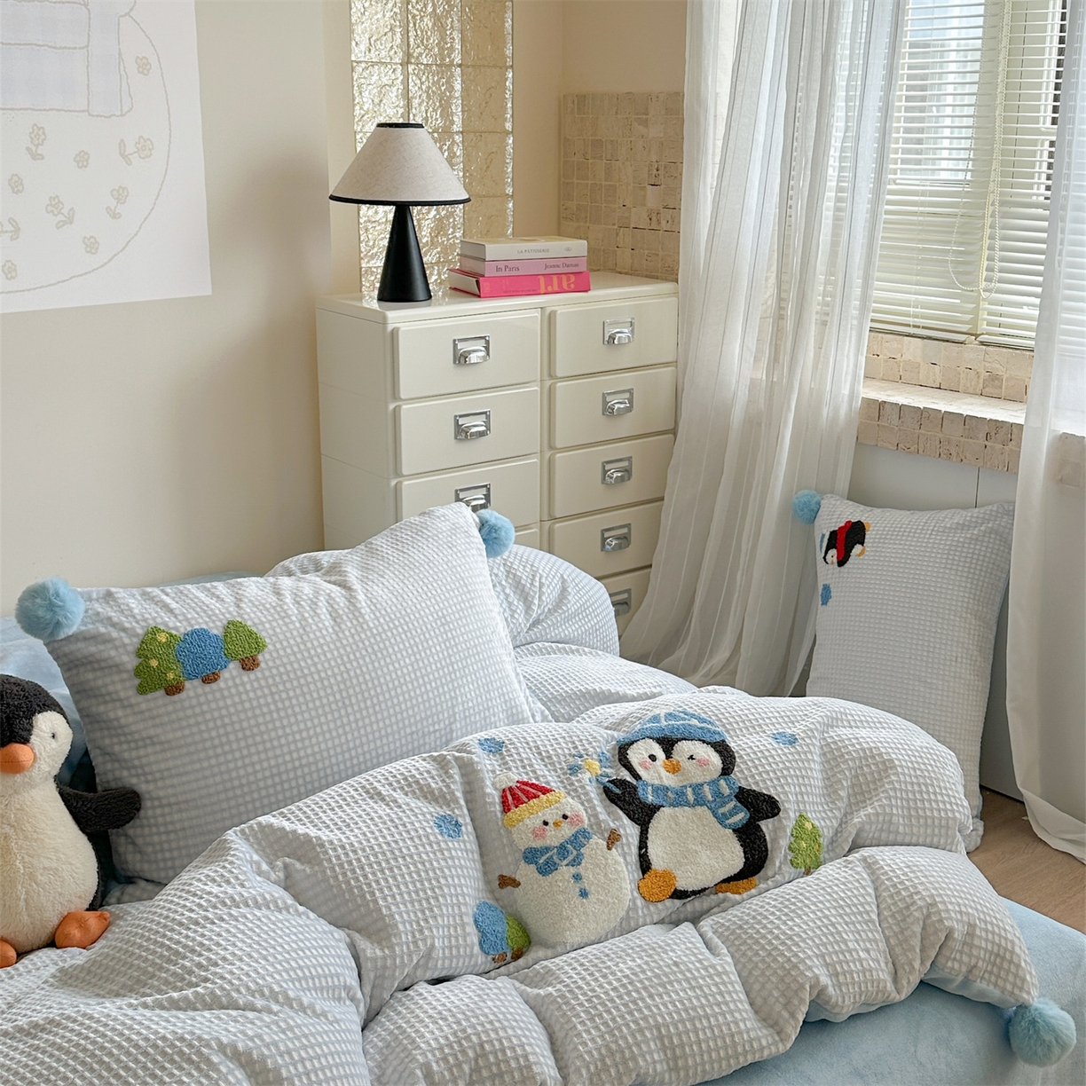 91家纺网 家纺一手货源 找家纺 柚子YOUTH 2025新款华夫格提花绒刺绣四件套 冰雪世界