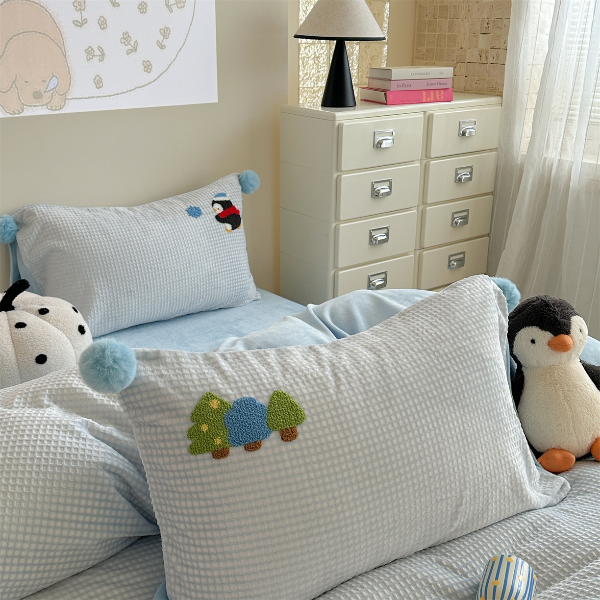 91家纺网 家纺一手货源 找家纺 柚子YOUTH 2025新款华夫格提花绒刺绣四件套 冰雪世界