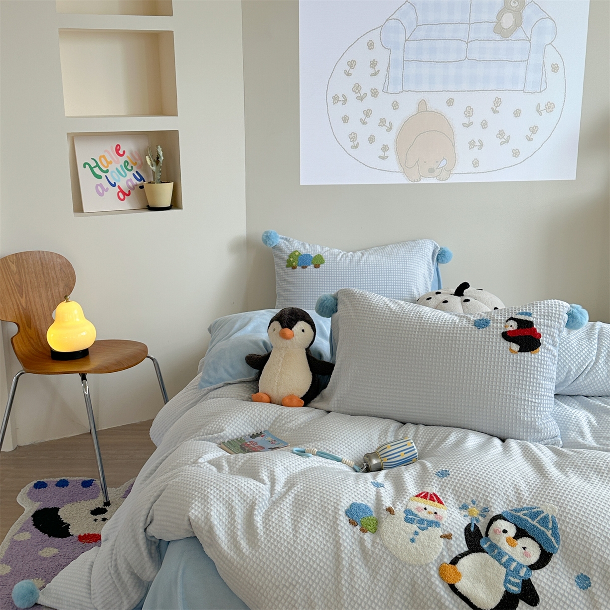 91家纺网 家纺一手货源 找家纺 柚子YOUTH 2025新款华夫格提花绒刺绣四件套 冰雪世界